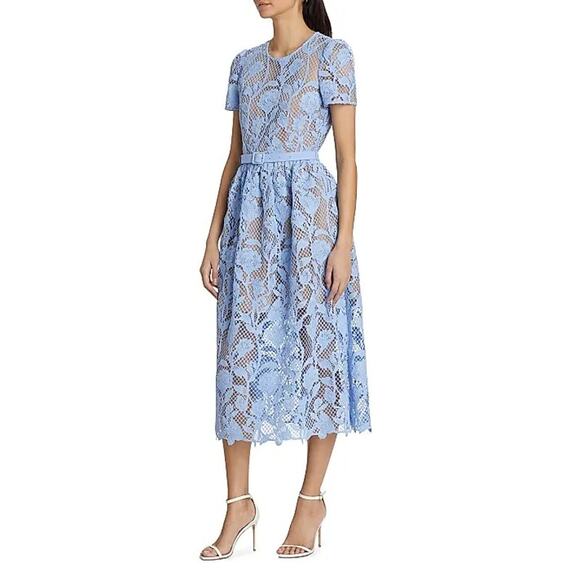 SELF-PORTRAIT Lily Mesh Lace A-Line Midi-Dress EUC 4 US Tuckernuck $585 retail - Picture 4 of 4